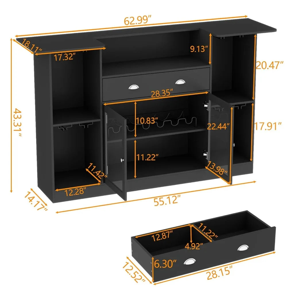 Mini Liquor Bar With 8 Tier Storage And Stemware Holder
