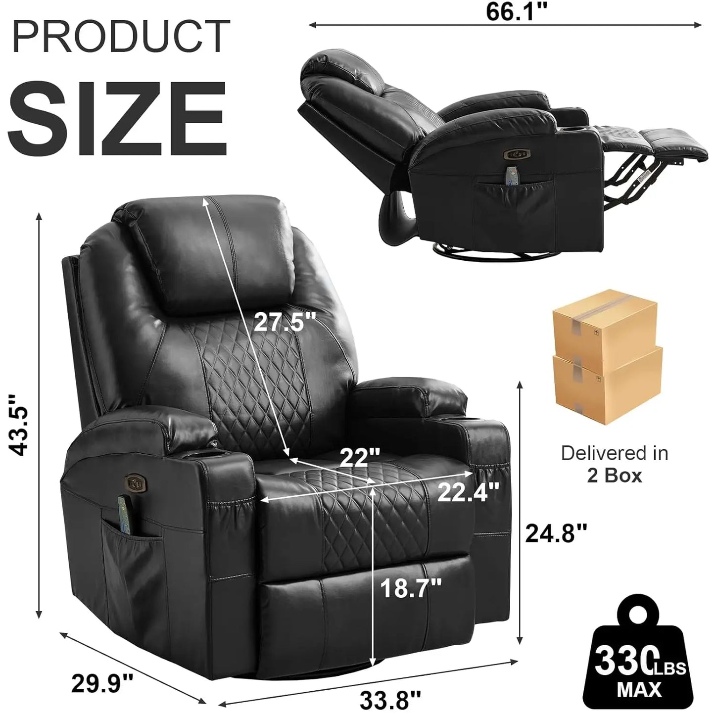 Power Swivel Rocker Recliner Chair With Heat Massage