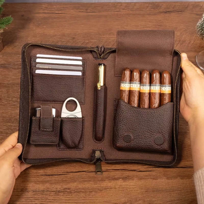 Vintage Leather Cigar Humidor Case Multifunctional Holder Lychee Pattern