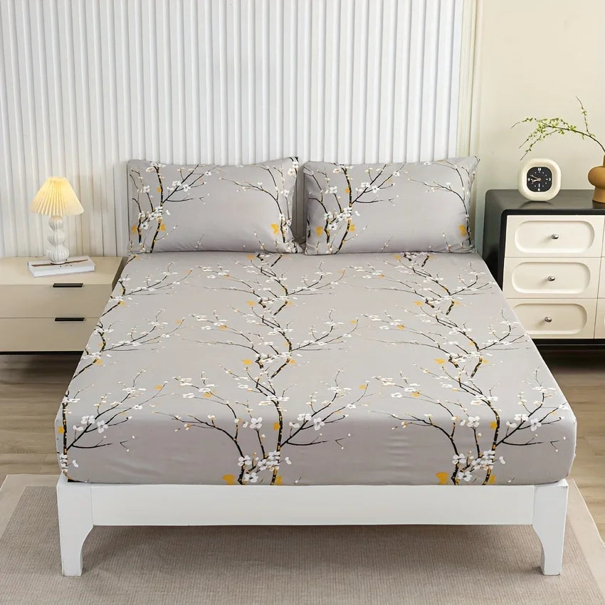 Floral Fitted Sheet Set 3 Piece Deep Pocket Polyester