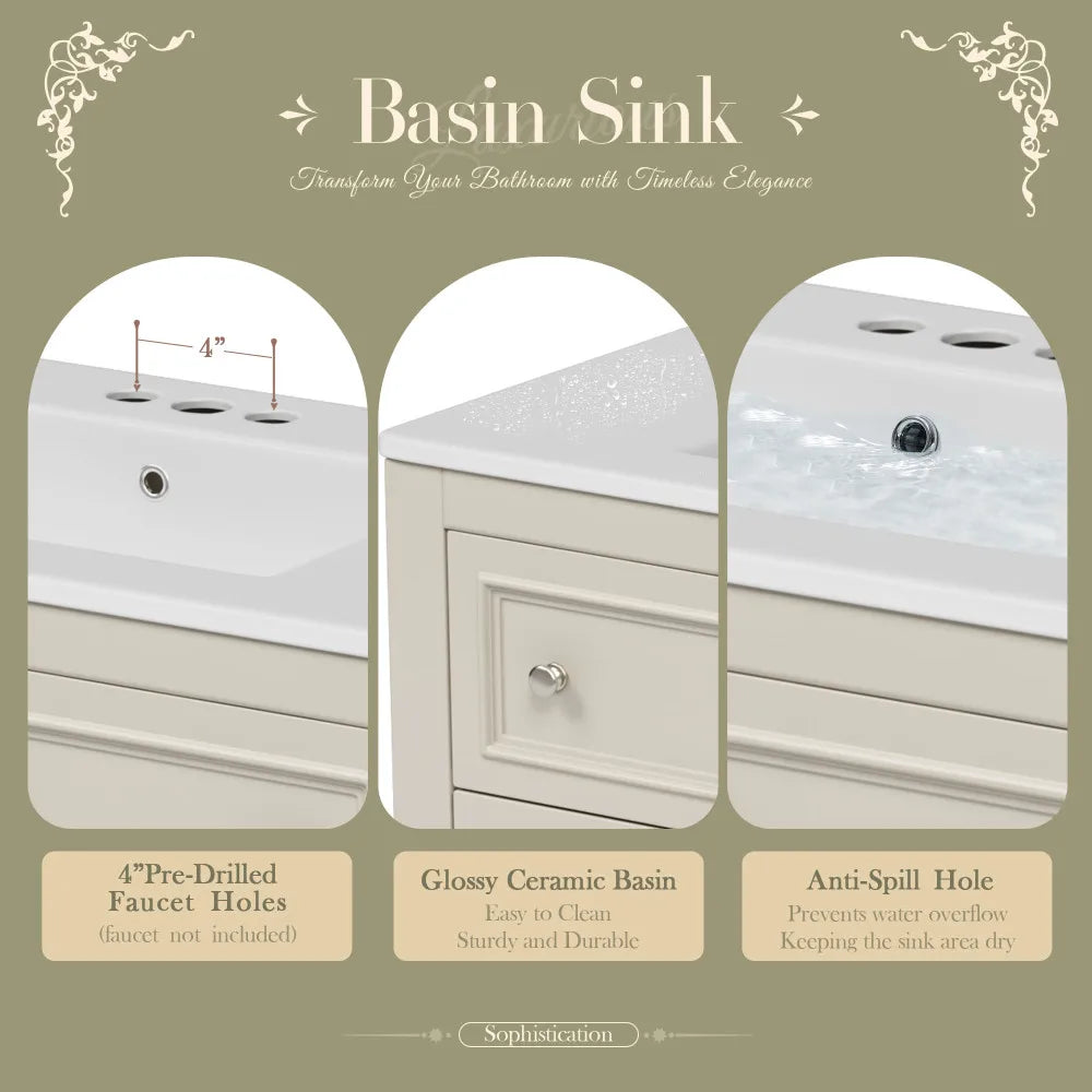 All Wood  Bathroom Vanity Cabinet With Undermount Ceramic Sink