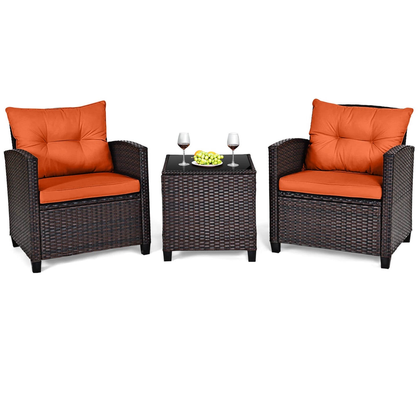 HOMASIS 3-Piece Outdoor Patio Rattan Furniture Set With Cushions