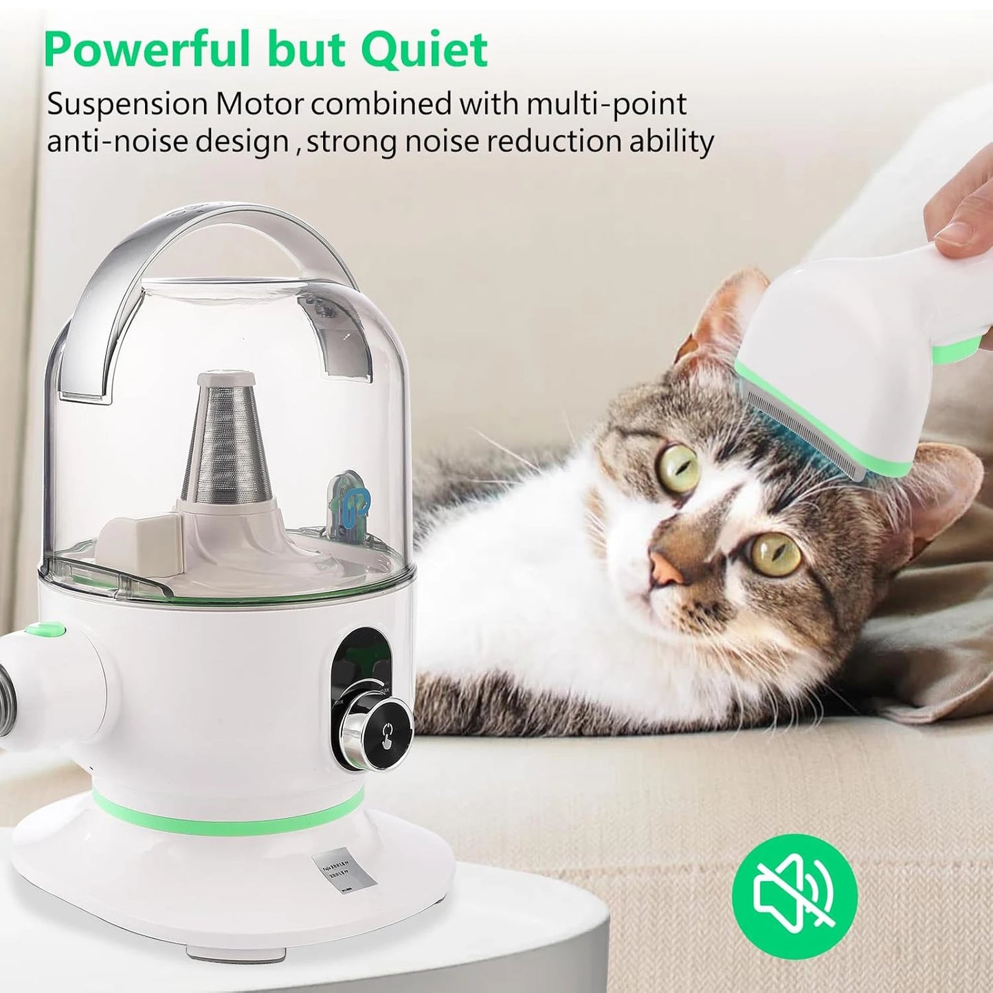 HiMISS Quiet Pet Grooming Vacuum Kit With 5 Tools For Dogs Cats