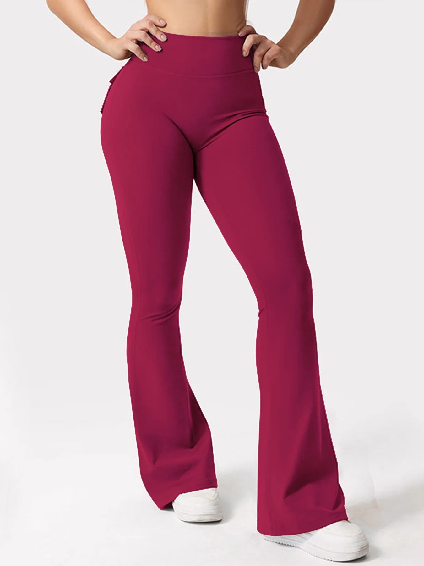 Womens Yoga Flare Trousers High Waist Tummy Control Knit Acetate