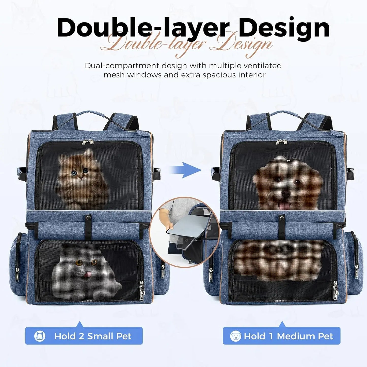 Double Compartment Pet Backpack Carrier For Cats And Dogs