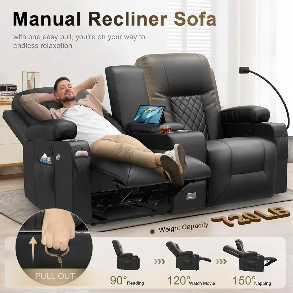Dual Reclining Loveseat With Storage USB Ports Cup Phone Holders