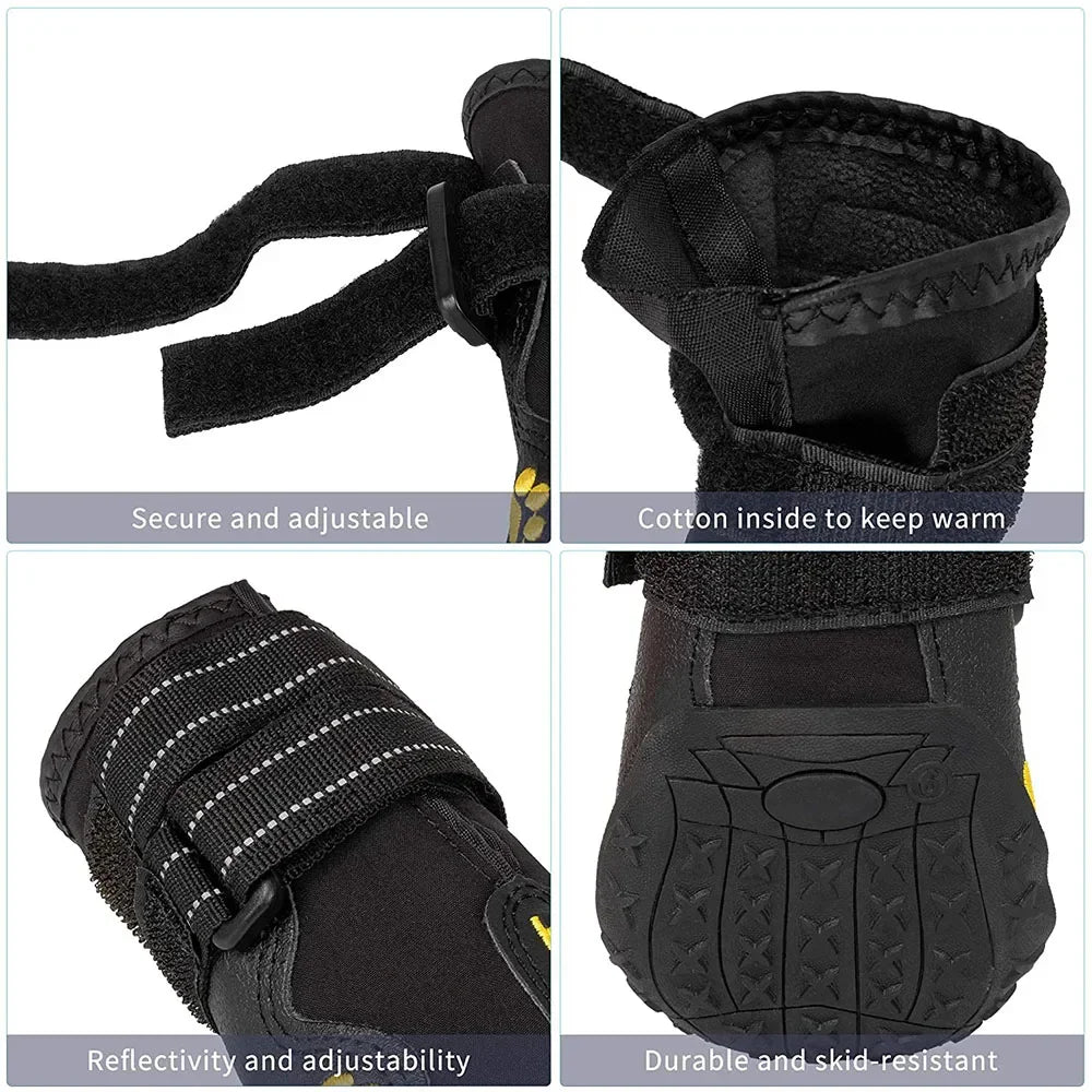 All Season Reflective Waterproof Anti Slip Rubber Dog Booties 4pcs