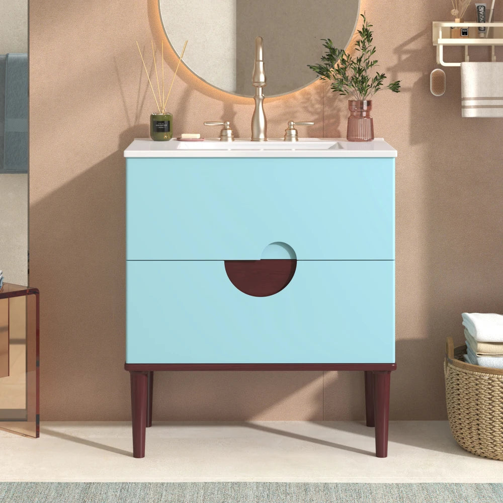 Modern Bathroom Vanity Cabinet With Ceramic Sink Solid Wood