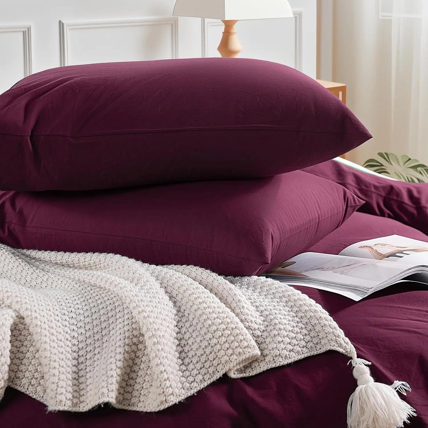 Duvet Cover Set 3 Piece Linen Feel Breathable Zipper Closure