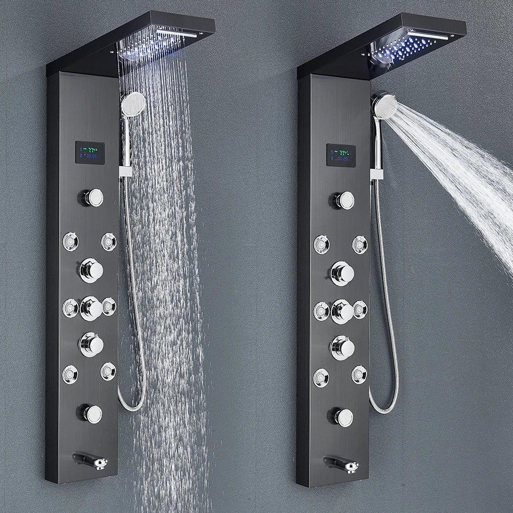Quyanre LED Shower Panel Tower System With Hydroelectric LCD Display