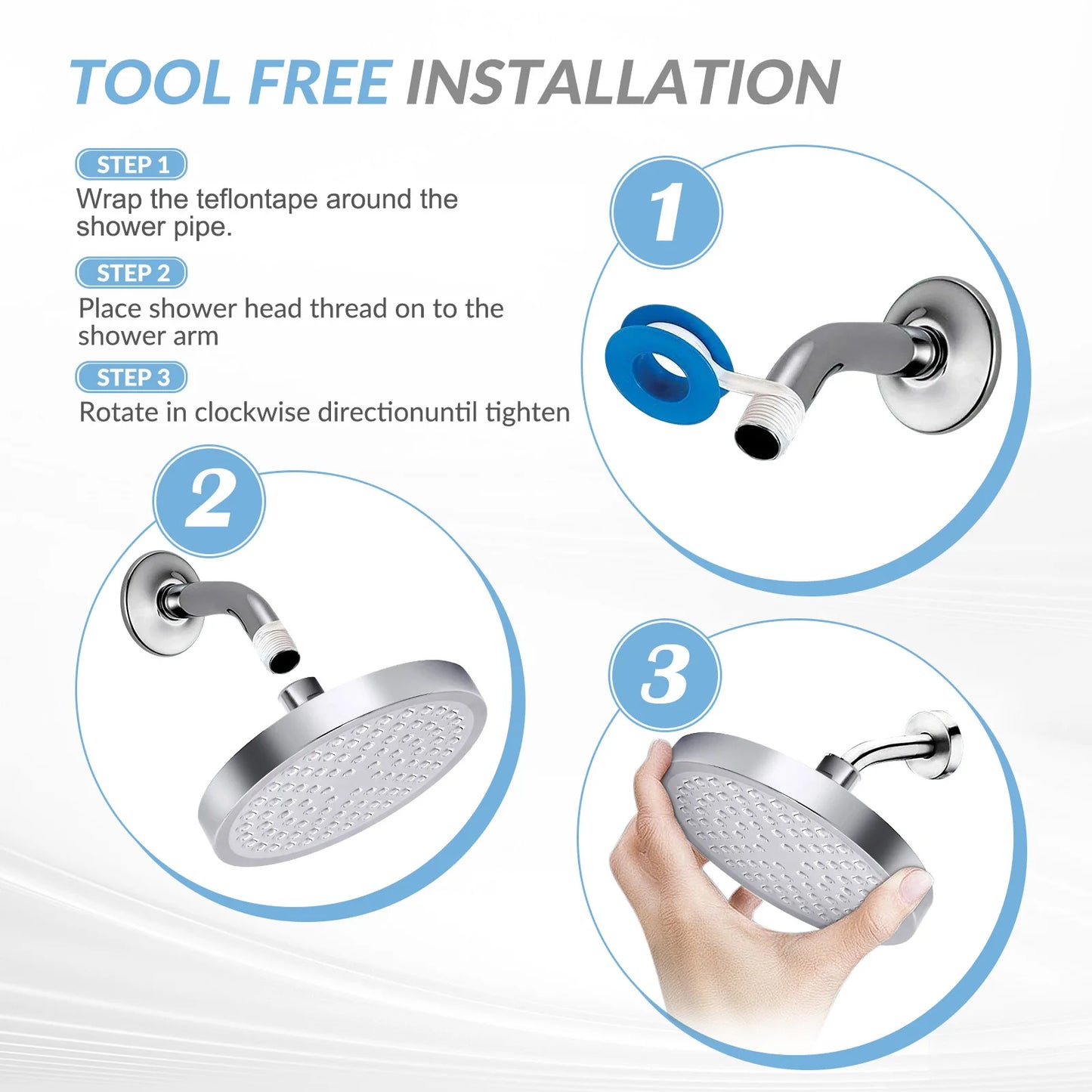 Stainless Steel Rain Shower Head Wall Mounted Adjustable High Pressure