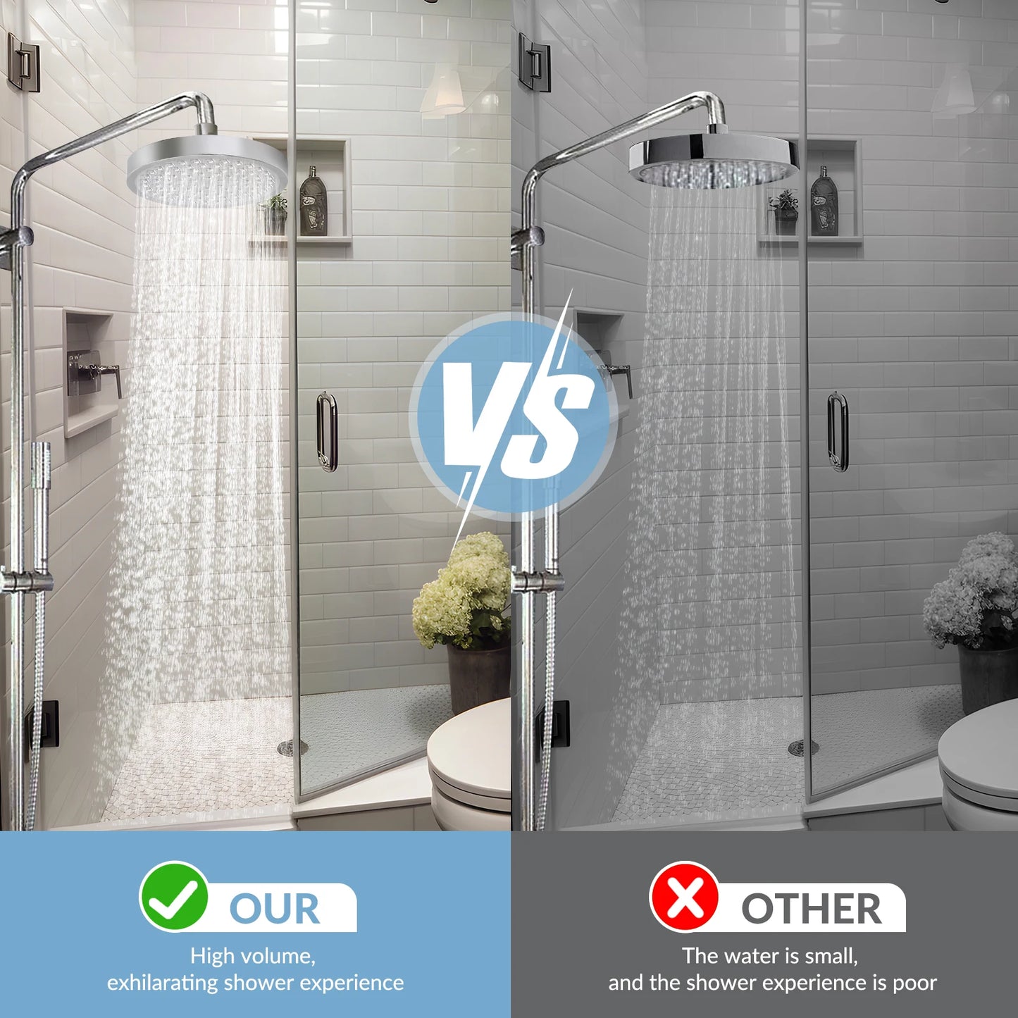 Stainless Steel Rain Shower Head Wall Mounted Adjustable High Pressure