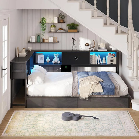 Space Saving Daybed With Storage Drawers And Charging Station