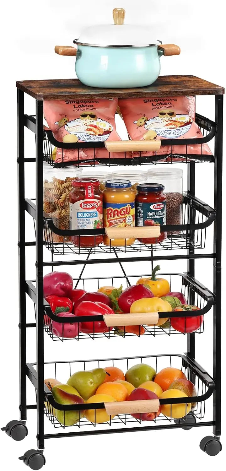 5-Tier Rolling Kitchen Cart With Wooden Top