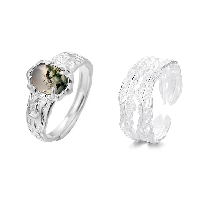 Feng Shui Grass Agate Sterling Silver Ring For Women