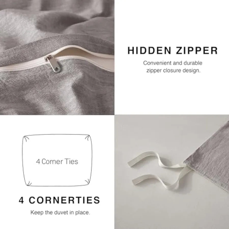 Linen Duvet Cover Set Cotton Linen Blend Jacquard Bedding