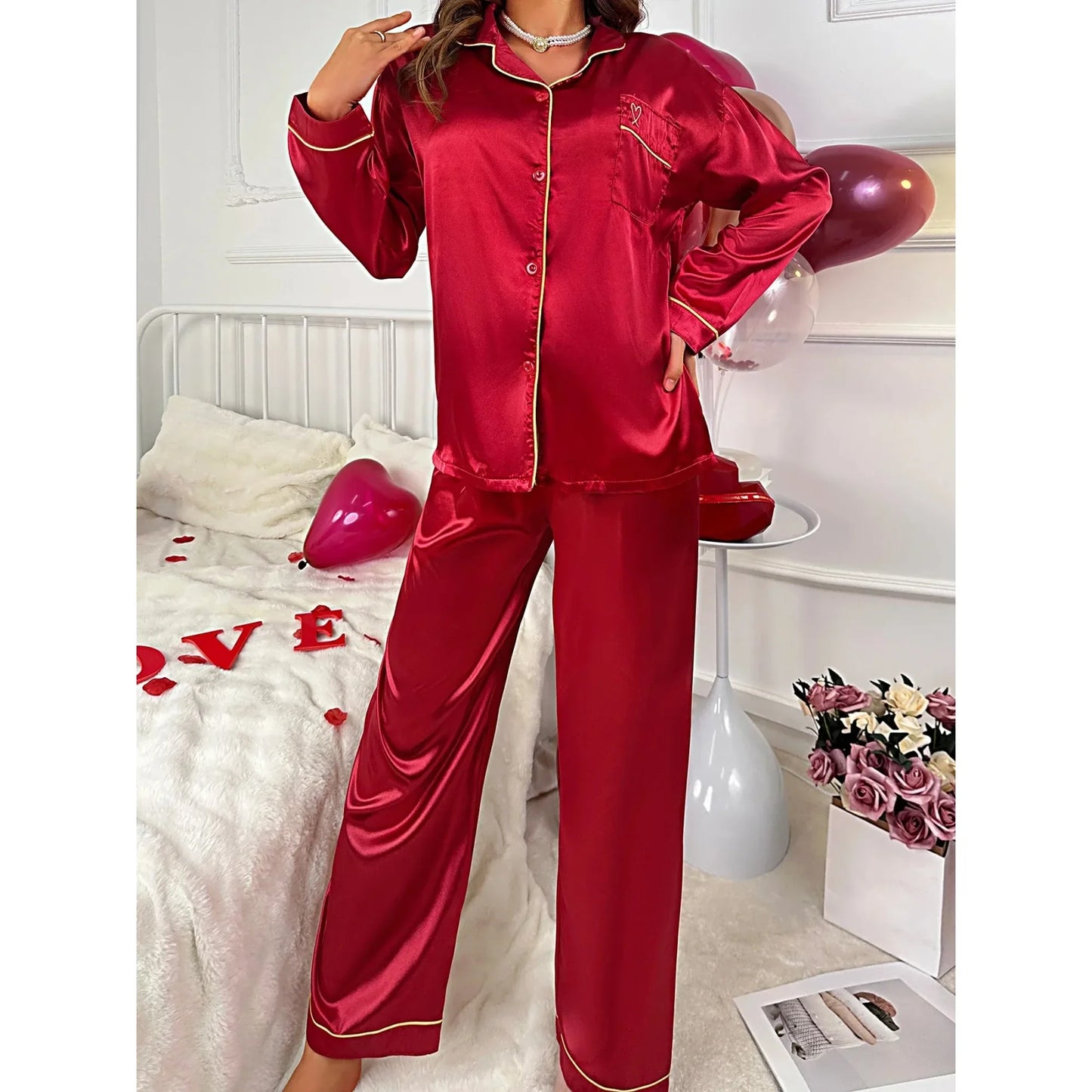 Women's Polyester Spandex Pajama Set