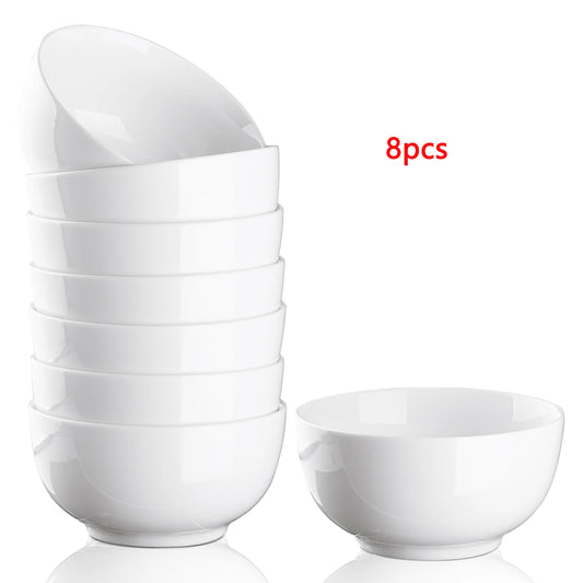 Eight Pack 10 Oz Premium White Porcelain Dinnerware Bowls