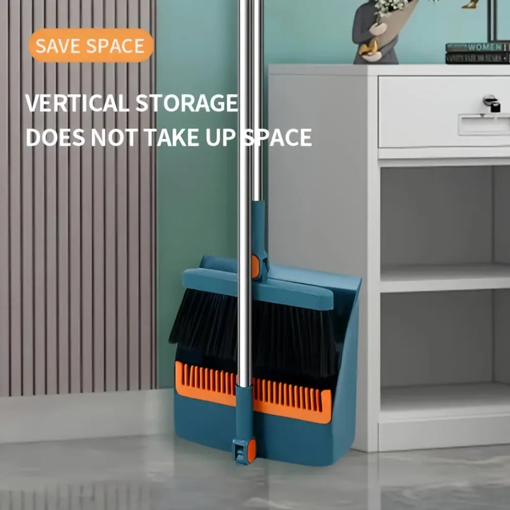 AEHOME Long Handle Broom And Dustpan Set With Comb Teeth