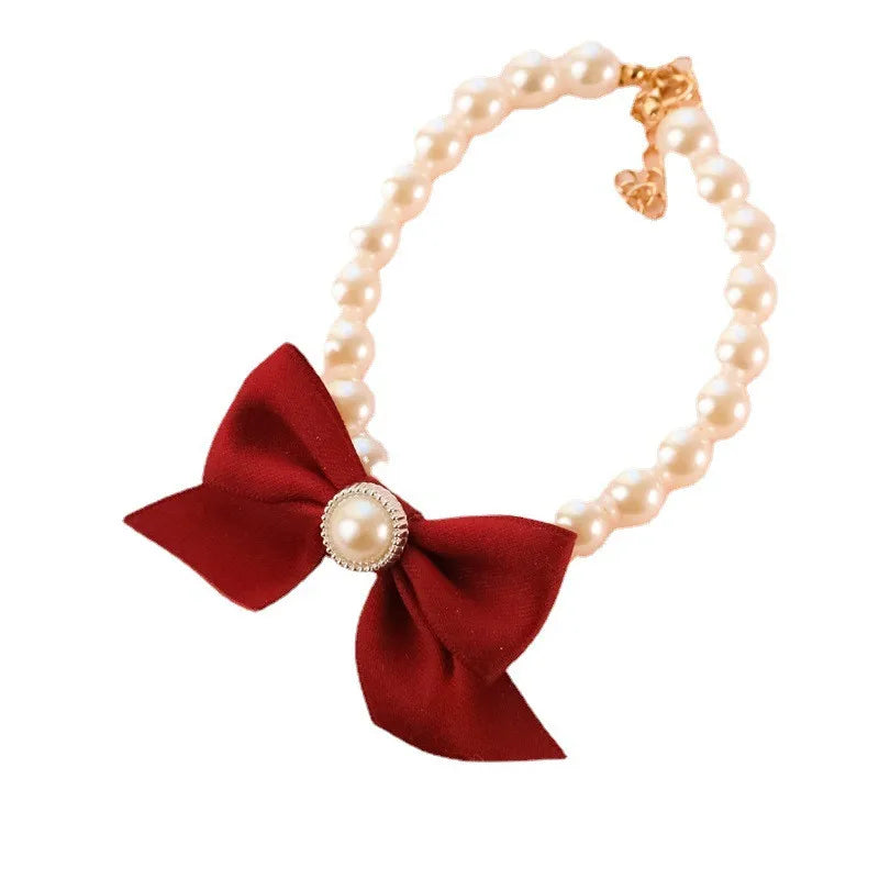 Pearl Bow Necklace Pet Jewelry