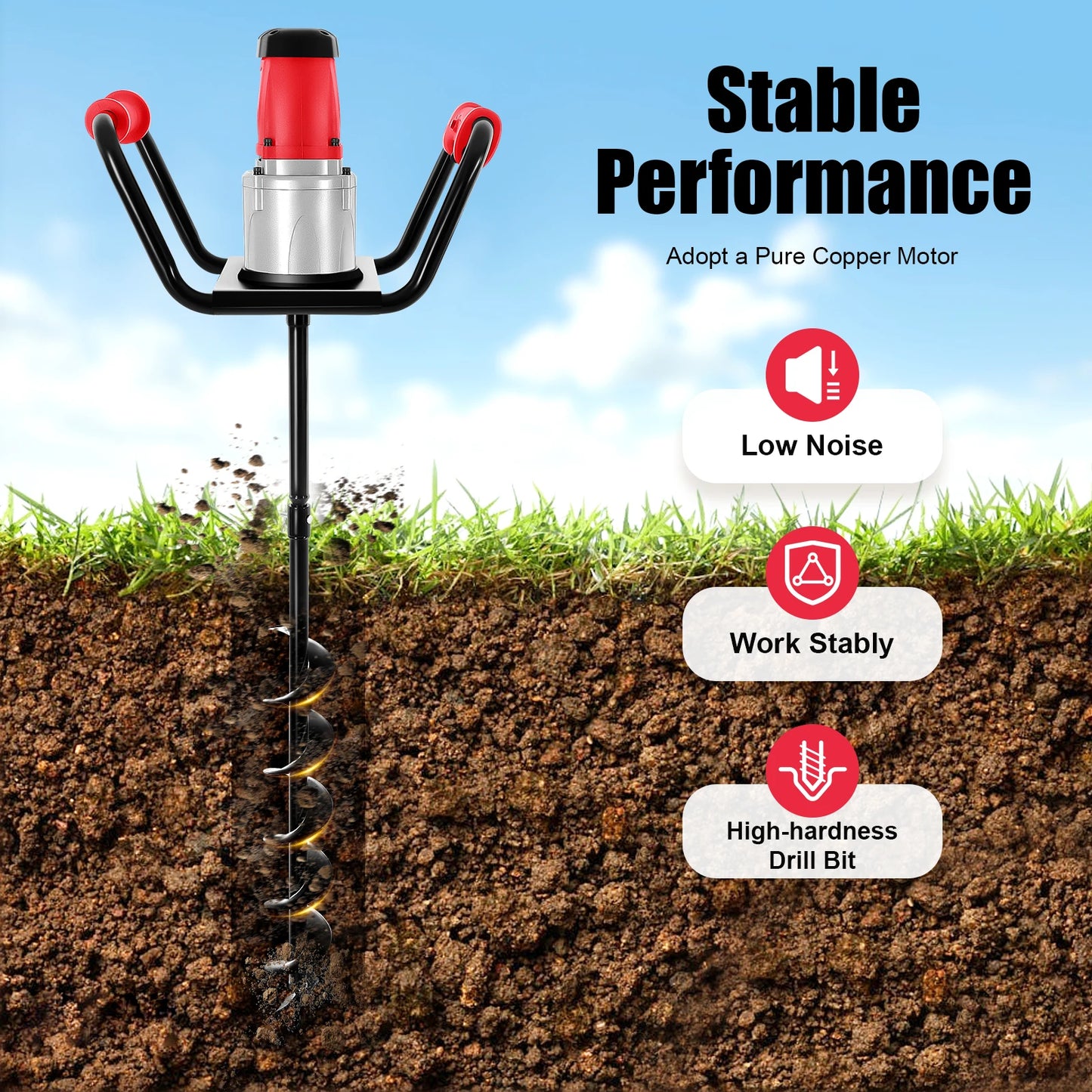 CNCEST 1500W Electric Post Hole Digger Garden Drill
