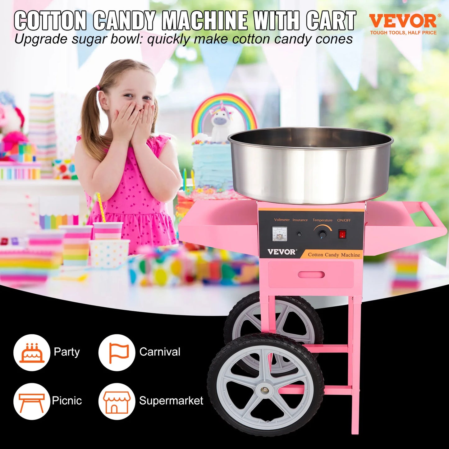 Succebuy Electric Cotton Candy Machine With Cart For Quick Treats