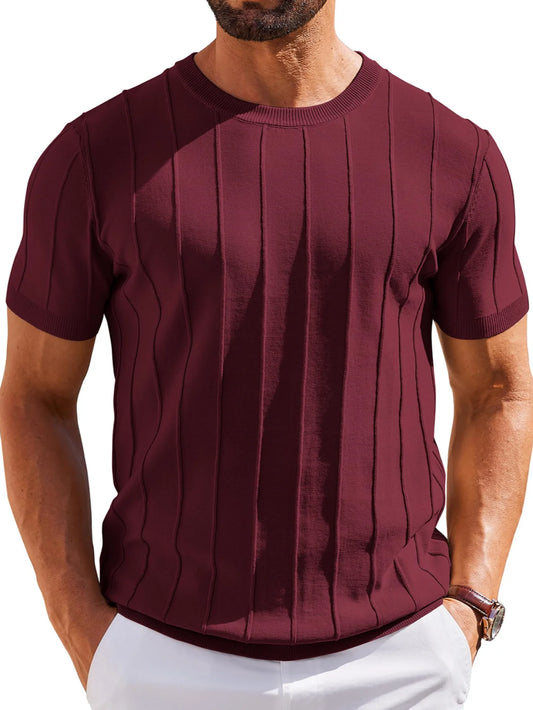 Men Summer Minimalist Short Sleeve Knit T Shirt Round Neck