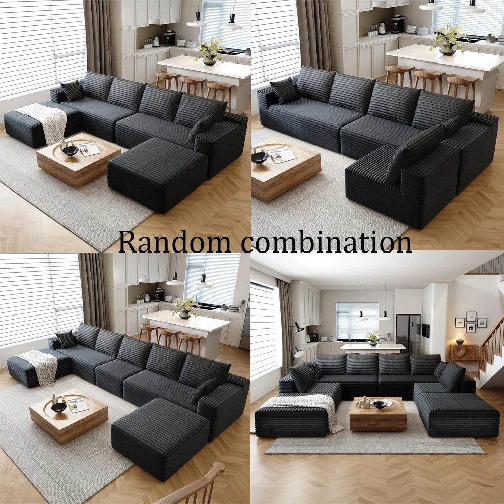 YQXH Cloud Style Corduroy Covered Sectional Sofa U Shaped