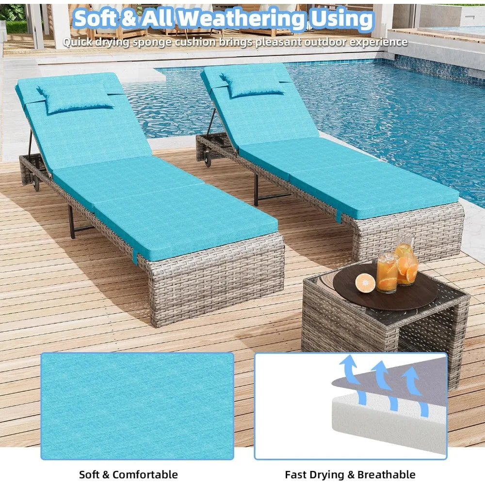 Outdoor Lounge Chairs Set of 2 With Adjustable Backrest