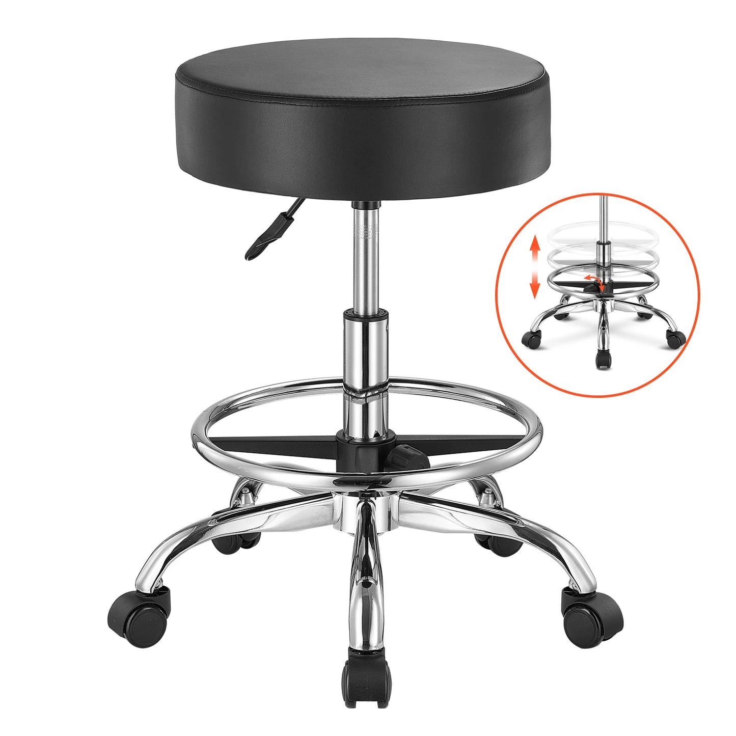 SucceBuy Round Rolling Stool Height Adjustable 450 Lbs Capacity
