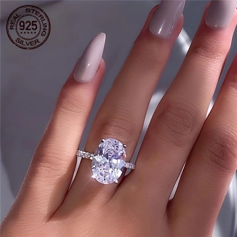WPOOCC Fashion Luxury S925 Silver Oval Zircon Engagement Ring