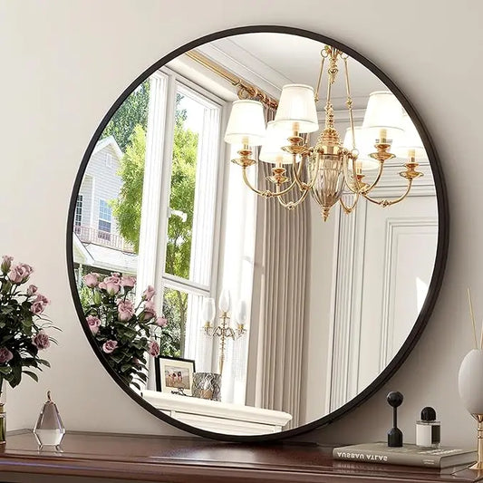 Stylish Round Aluminum Metal Wall Mirror For Contemporary Home Decor