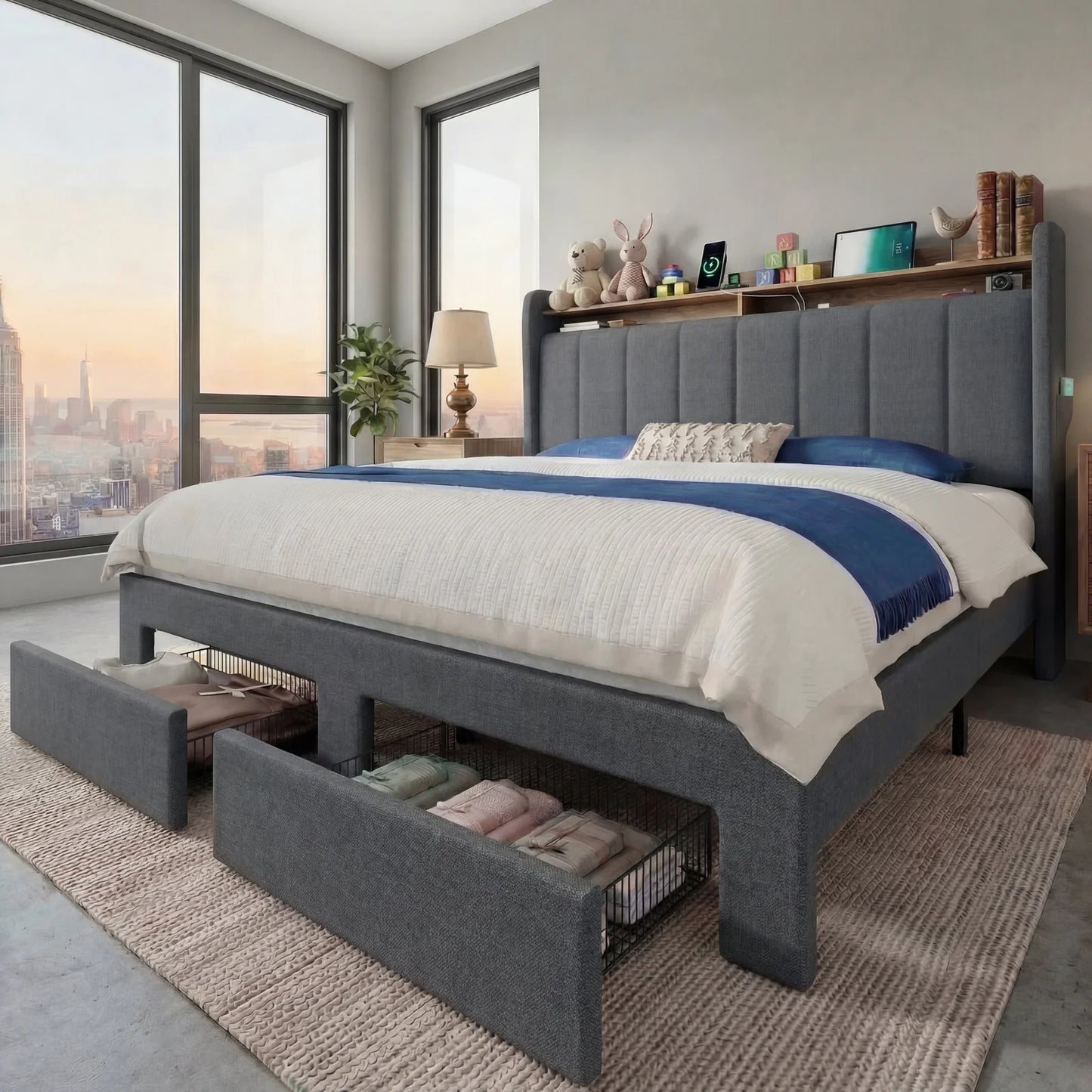 HOOMIC Bed Frame With 2 Storage Drawers, LED Lights