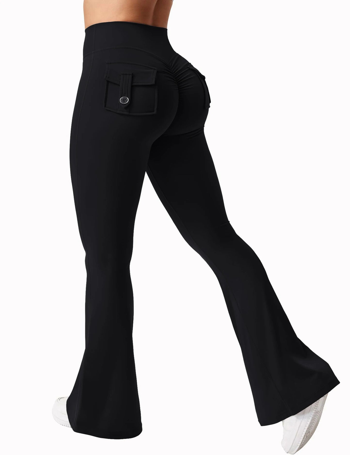 Womens Yoga Flare Trousers High Waist Tummy Control Knit Acetate