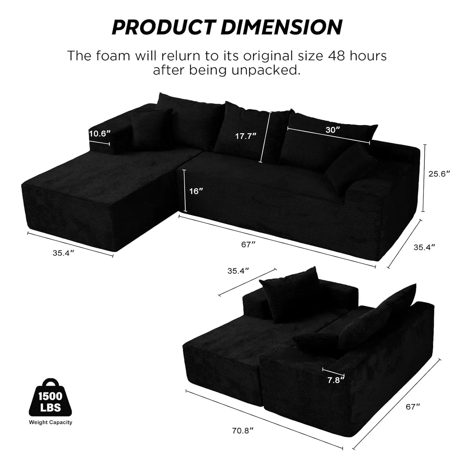 L Shape Sectional Sofa With Chaise Deep Seat Modular Box Living Room