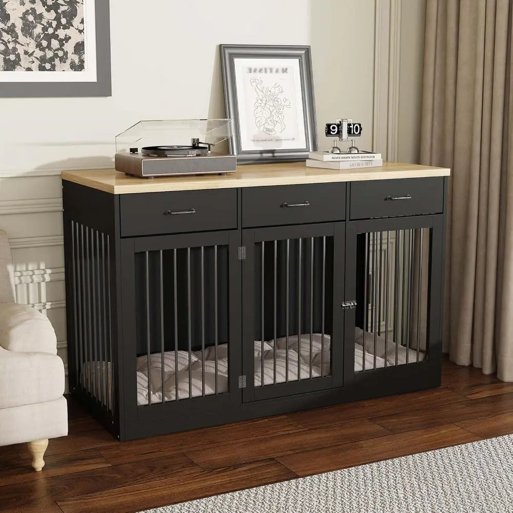 Wooden 3 Door Dog Crate TV Stand