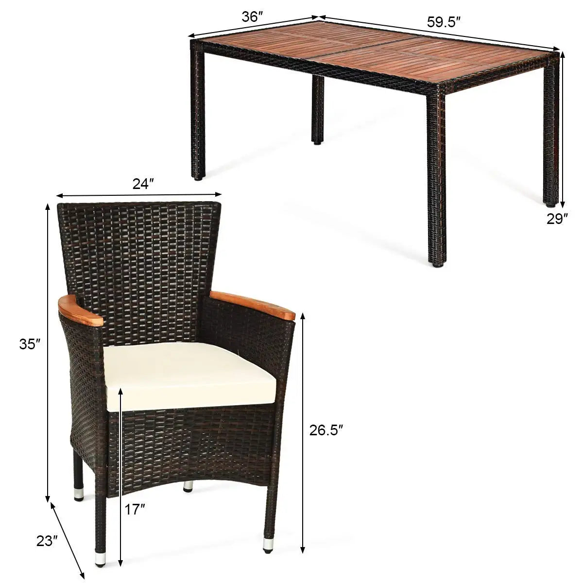 Outdoor Patio Dining Set With Acacia Wood Table Top