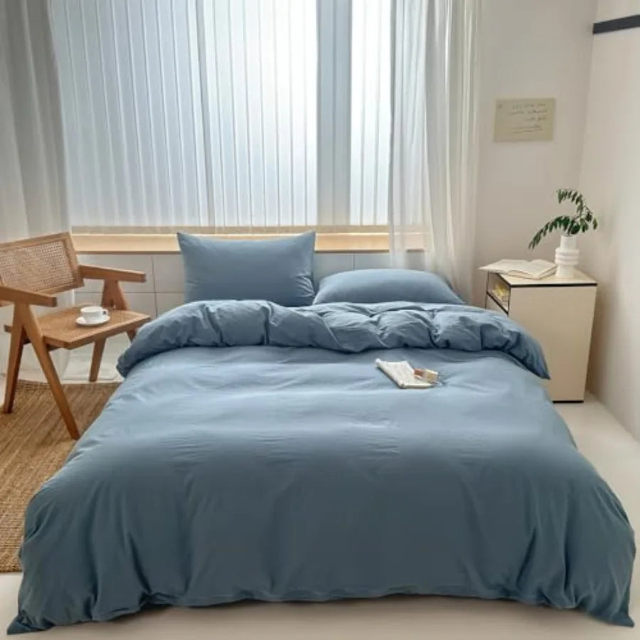 Duvet Cover Set 3 Pieces 100 Percent Washed Cotton Jacquard