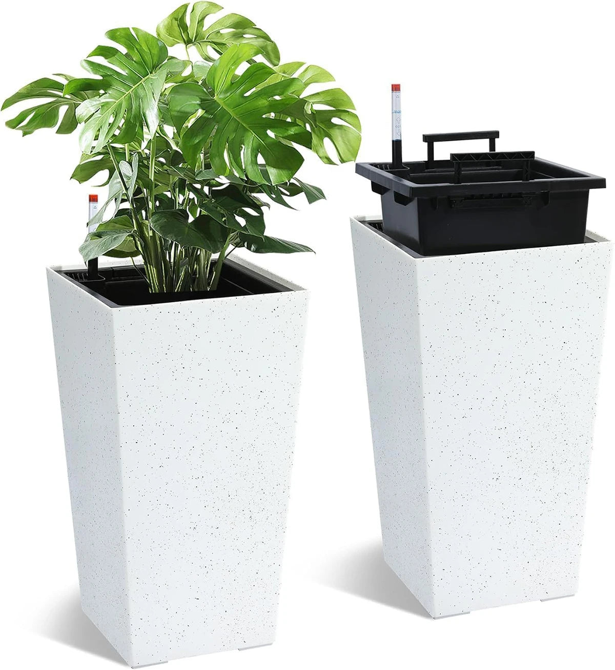 TWISTER.CK Set Of 2 Plant Pots With Drainage Holes And Water Level Monitor