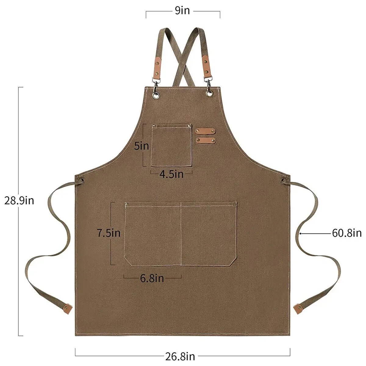 Canvas Kitchen Apron Waterproof Stain-Resistant With Pockets