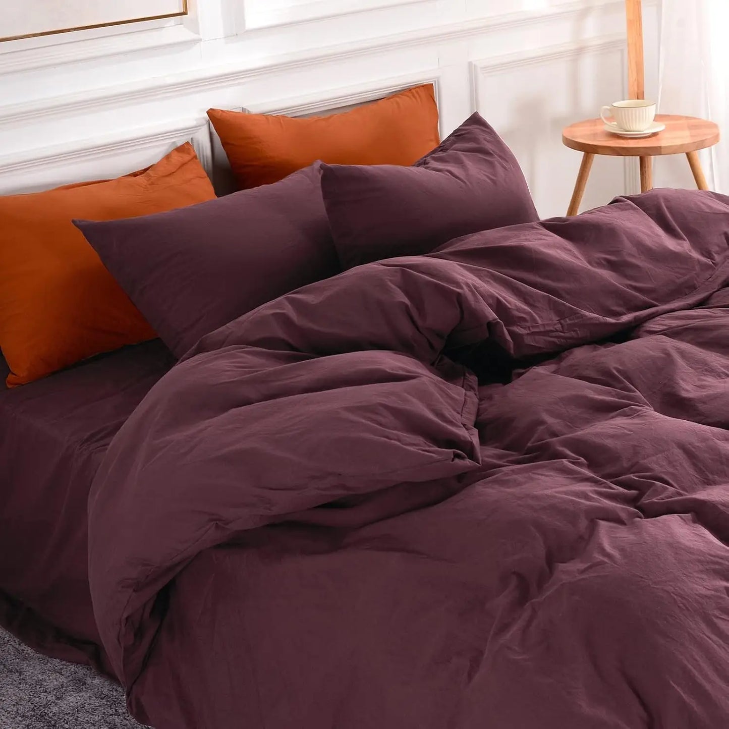 Premium 100 Percent Washed Cotton Linen Look Duvet Cover Set