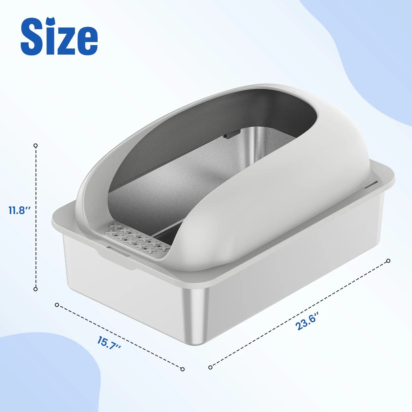 XL Stainless Steel High-Sided Cat Litter Box