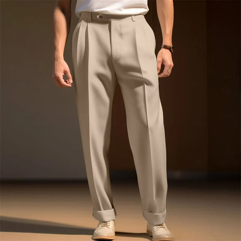 Hirigin Men's Classic Business Casual Suit Pants With Hemmed Bottoms