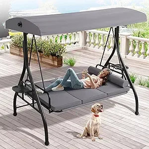 Convertible 2 In 1 Patio Swing Bed With Cup Holder