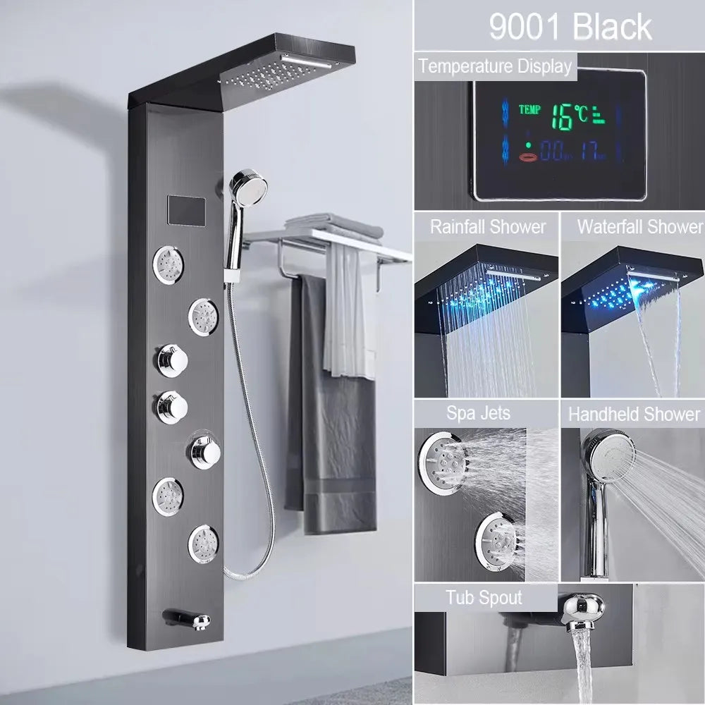 MYQualife Brushed LED Light Waterfall Shower Panel