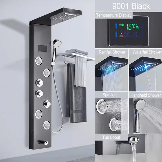 Shower Panel With LED Rainfall Waterfall Shower Head