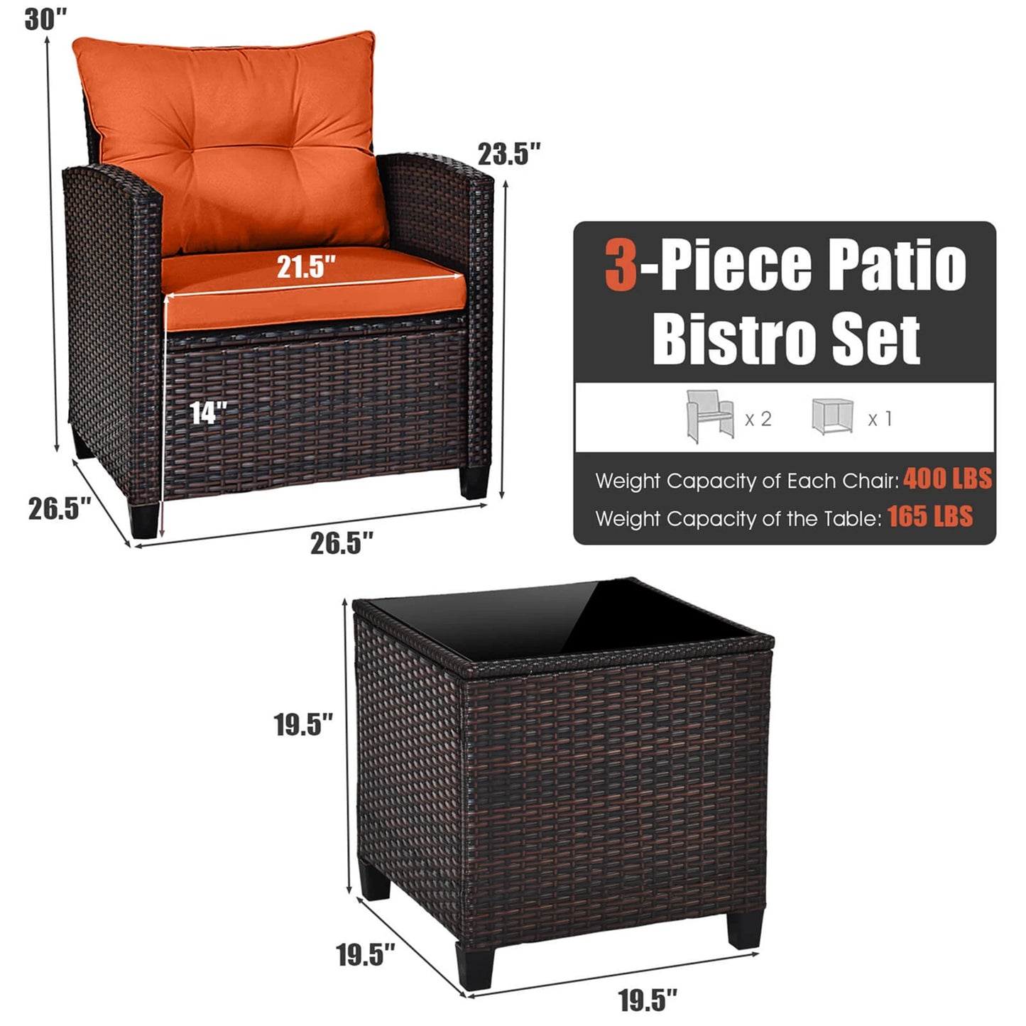 HOMASIS 3-Piece Outdoor Patio Rattan Furniture Set With Cushions