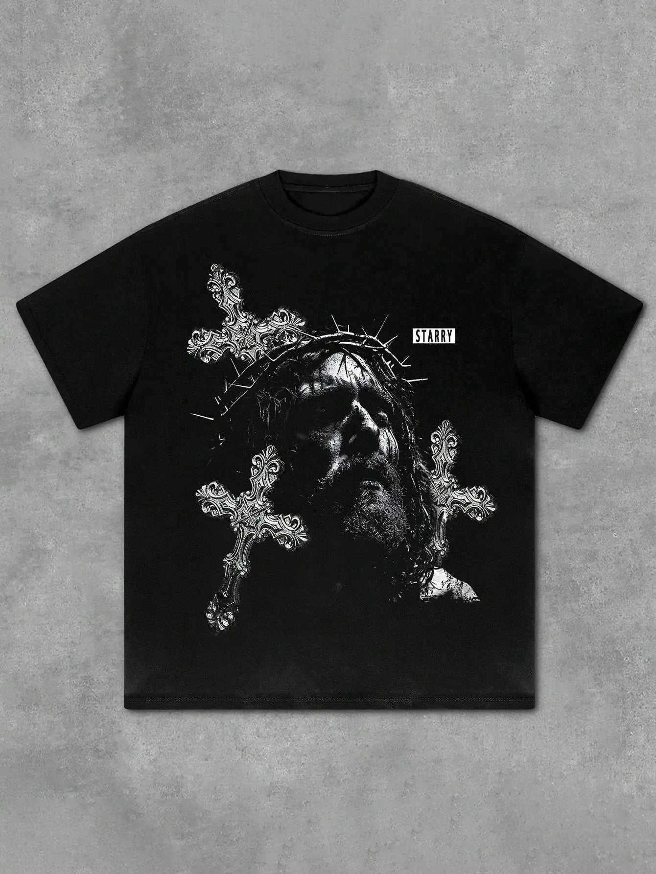 Men's Cotton Jesus Thorns And Cross Crown Print T Shirt