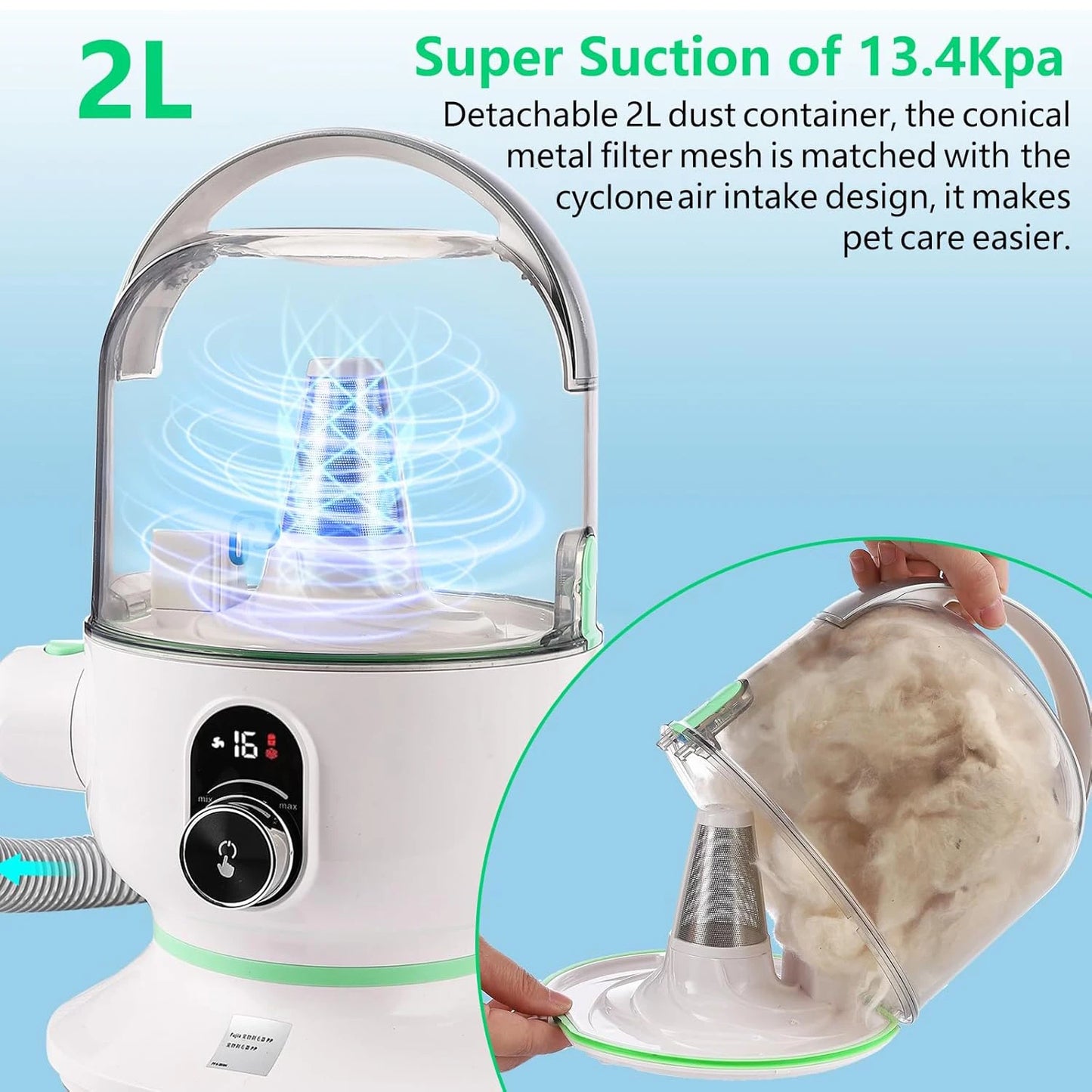 HiMISS Quiet Pet Grooming Vacuum Kit With 5 Tools For Dogs Cats