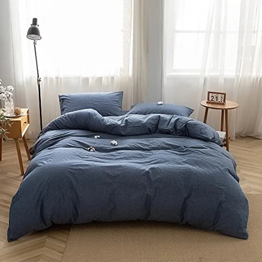 Duvet Cover Set 3 Pieces 100 Percent Washed Cotton Jacquard